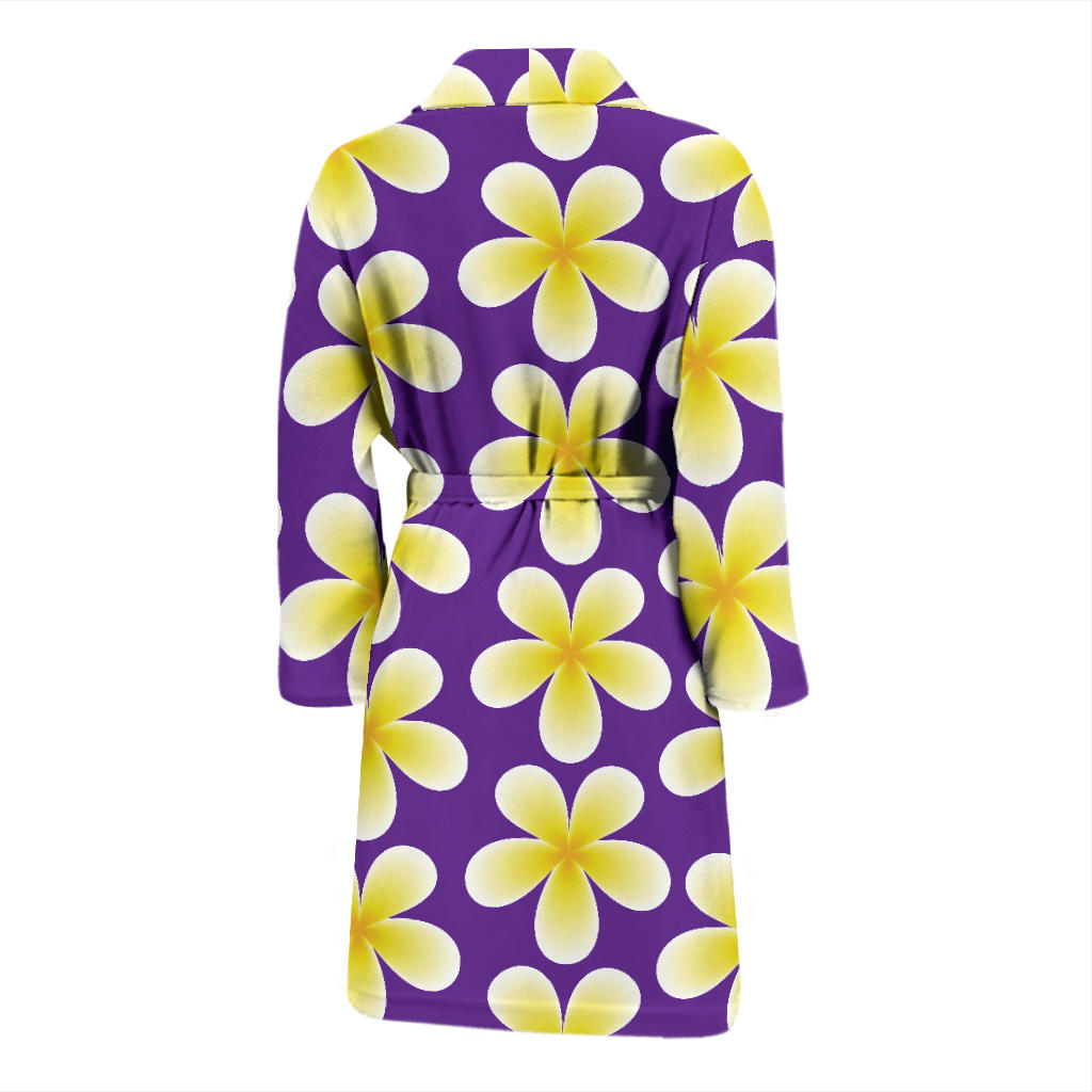 Yellow Plumeria Pattern Print Design PM05 Men Bathrobe