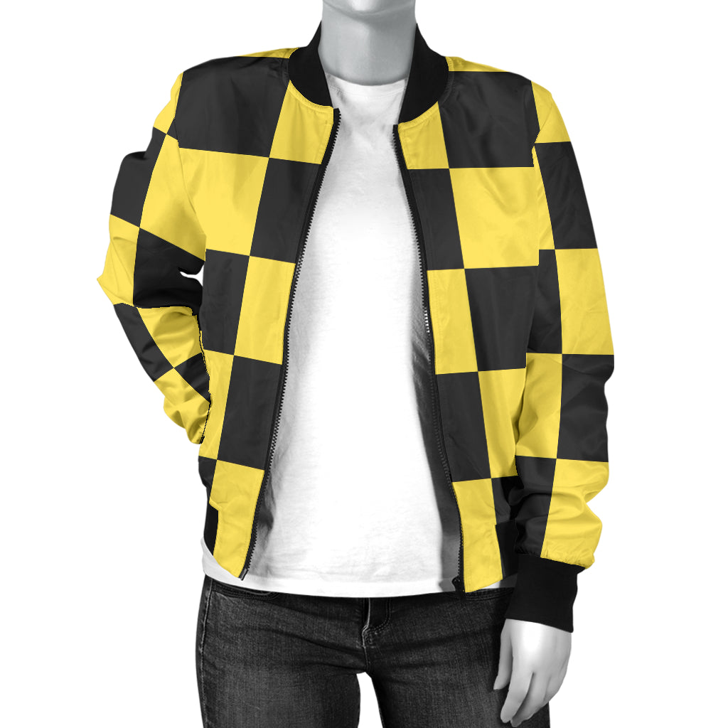 Checkered Yellow Pattern Print Design 03 Women's Bomber Jacket