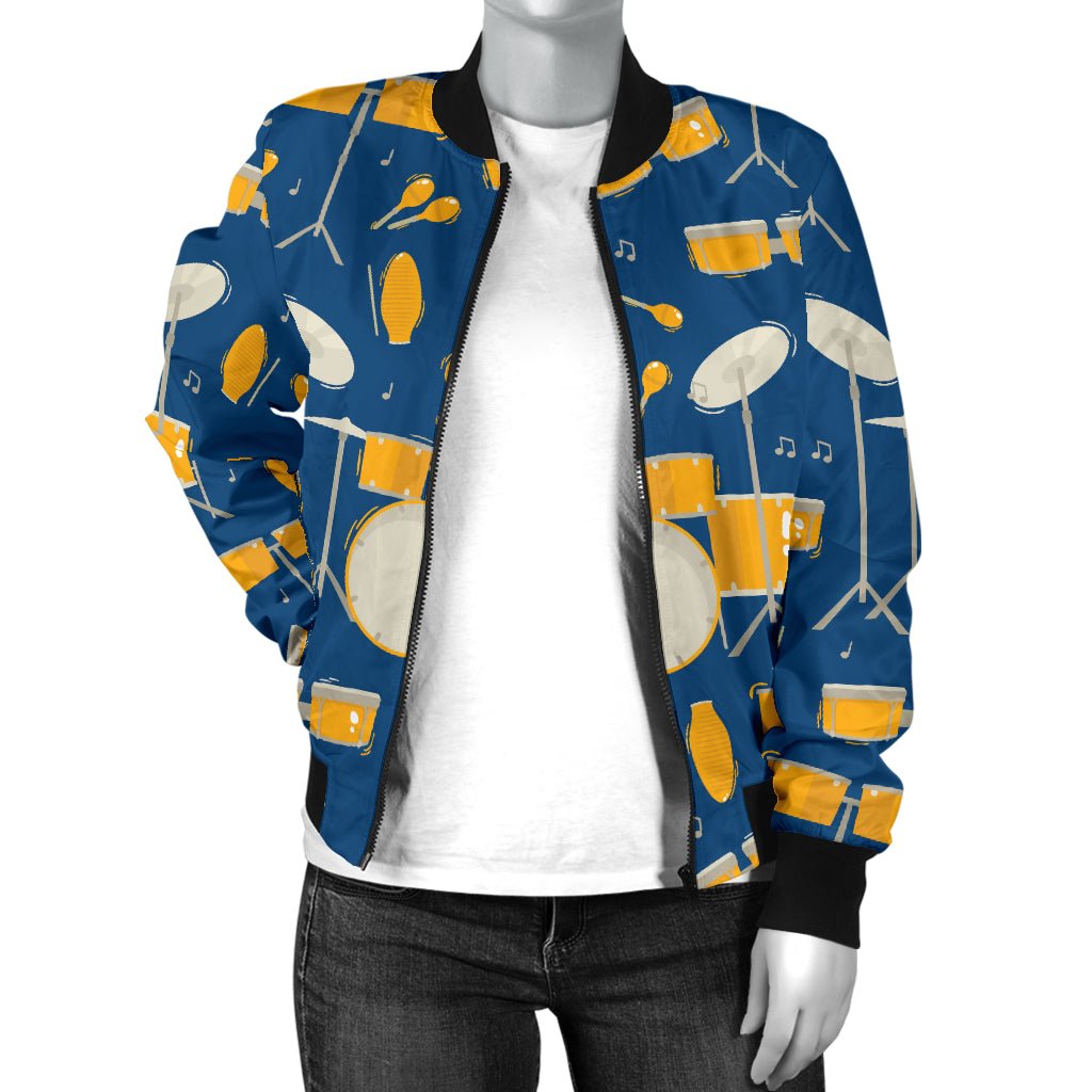 Drum Set Pattern Print Design 03 Women's Bomber Jacket