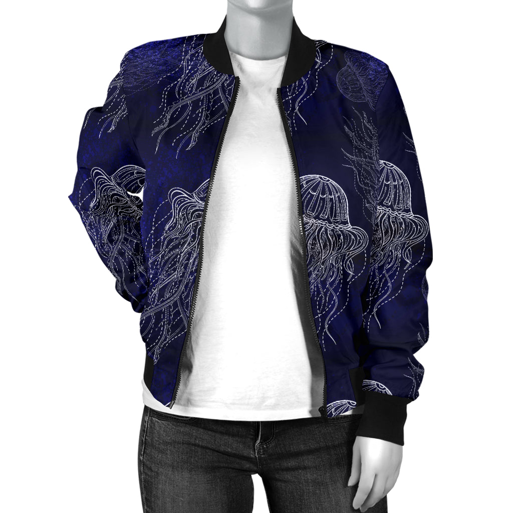 Jellyfish Pattern Print Design 02 Women's Bomber Jacket