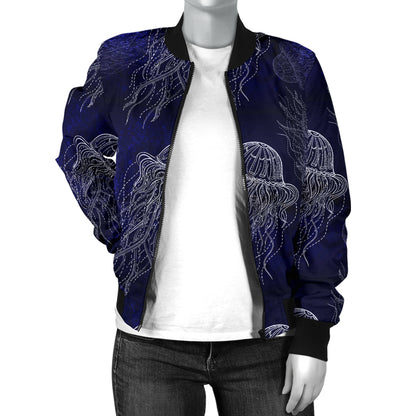 Jellyfish Pattern Print Design 02 Women's Bomber Jacket