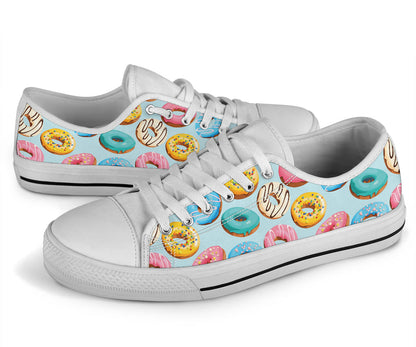 Donut Pattern Print Design DN05 White Bottom Low Top Shoes