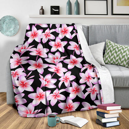 Pink Plumeria Pattern Print Design PM09 Fleece Blanket