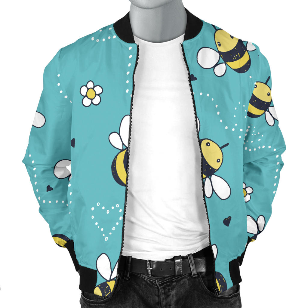 Bee Pattern Print Design BEE02 Men Bomber Jacket