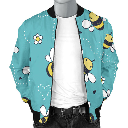 Bee Pattern Print Design BEE02 Men Bomber Jacket