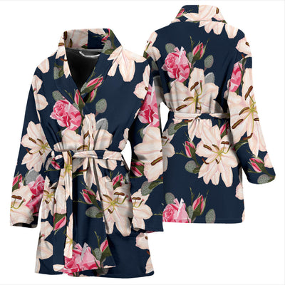 Lily Pattern Print Design LY04 Women Bathrobe