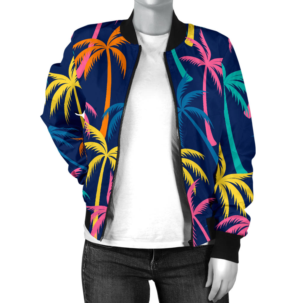 Palm Tree Pattern Print Design PT013 Women Bomber Jacket