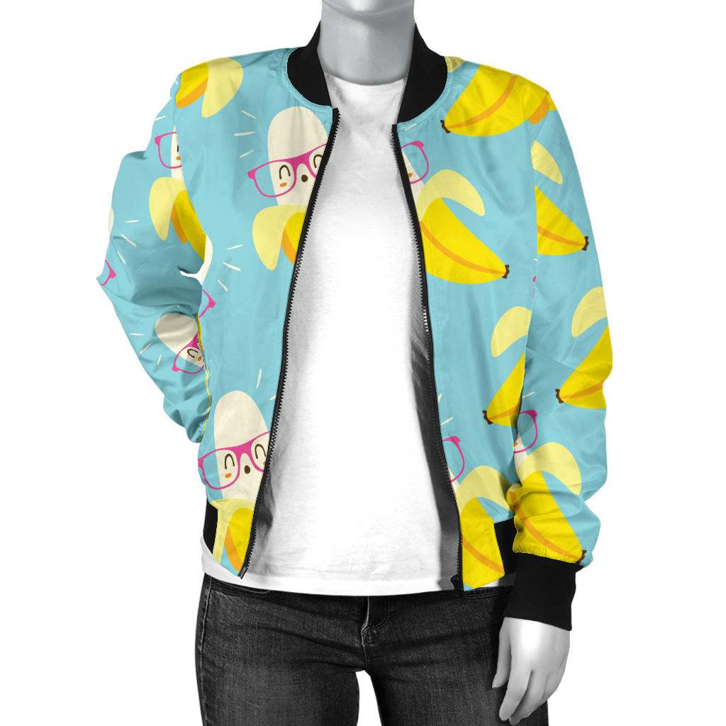Banana Pattern Print Design BA07 Women Bomber Jacket