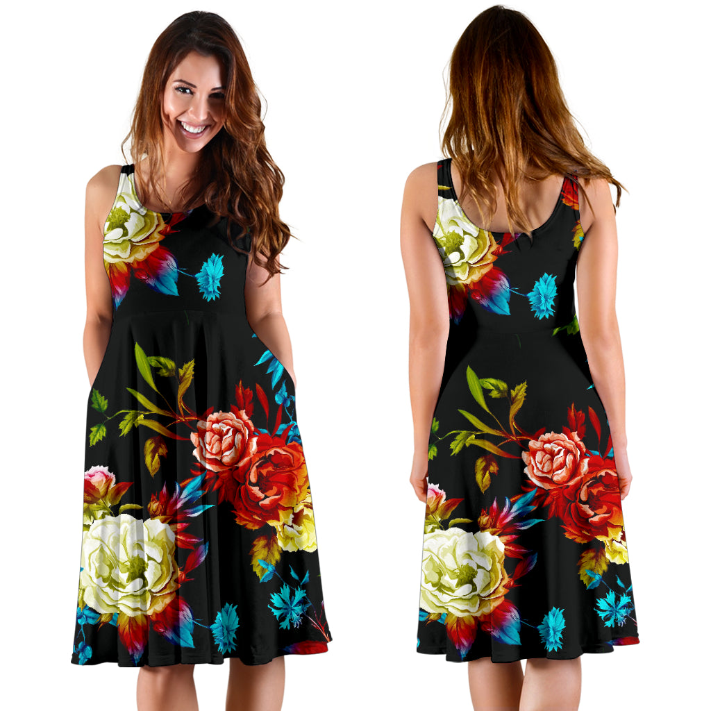 Peony Pattern Print Design PE07 Midi Dress