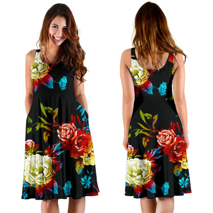 Peony Pattern Print Design PE07 Midi Dress