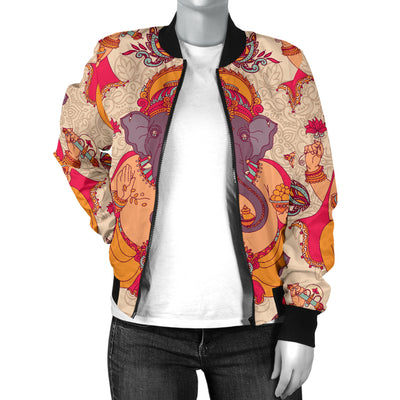 Ganesha Indian Pattern Print Design 02 Women's Bomber Jacket