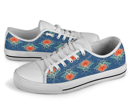 lotus Boho Pattern Print Design LO07 White Bottom Low Top Shoes