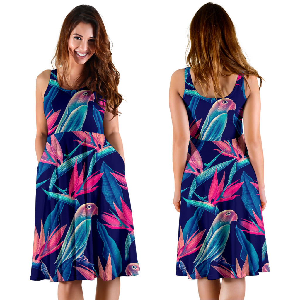 Tropical Flower Pattern Print Design TF024 Midi Dress