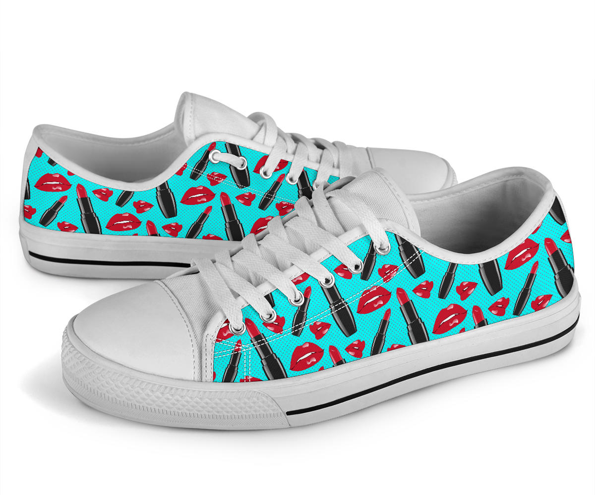 Lipstick Pattern Print Design LT02 White Bottom Low Top Shoes