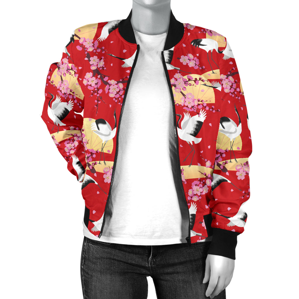 Crane Pattern Print Design 04 Women's Bomber Jacket