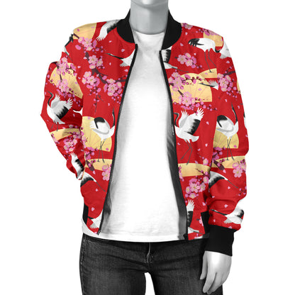 Crane Pattern Print Design 04 Women's Bomber Jacket