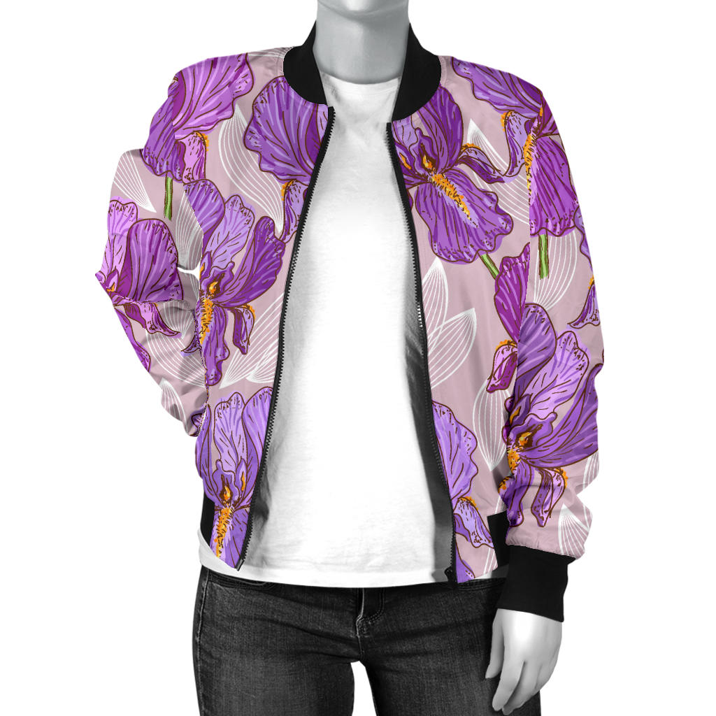 Iris Pattern Print Design IR05 Women Bomber Jacket