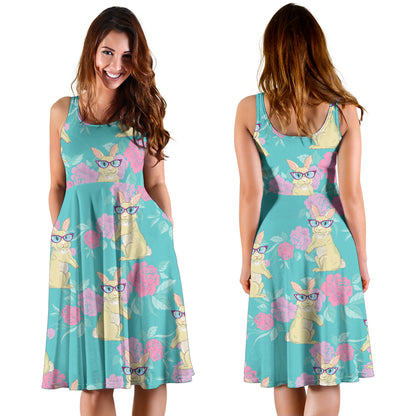Rabbit Pattern Print Design RB05 Midi Dress