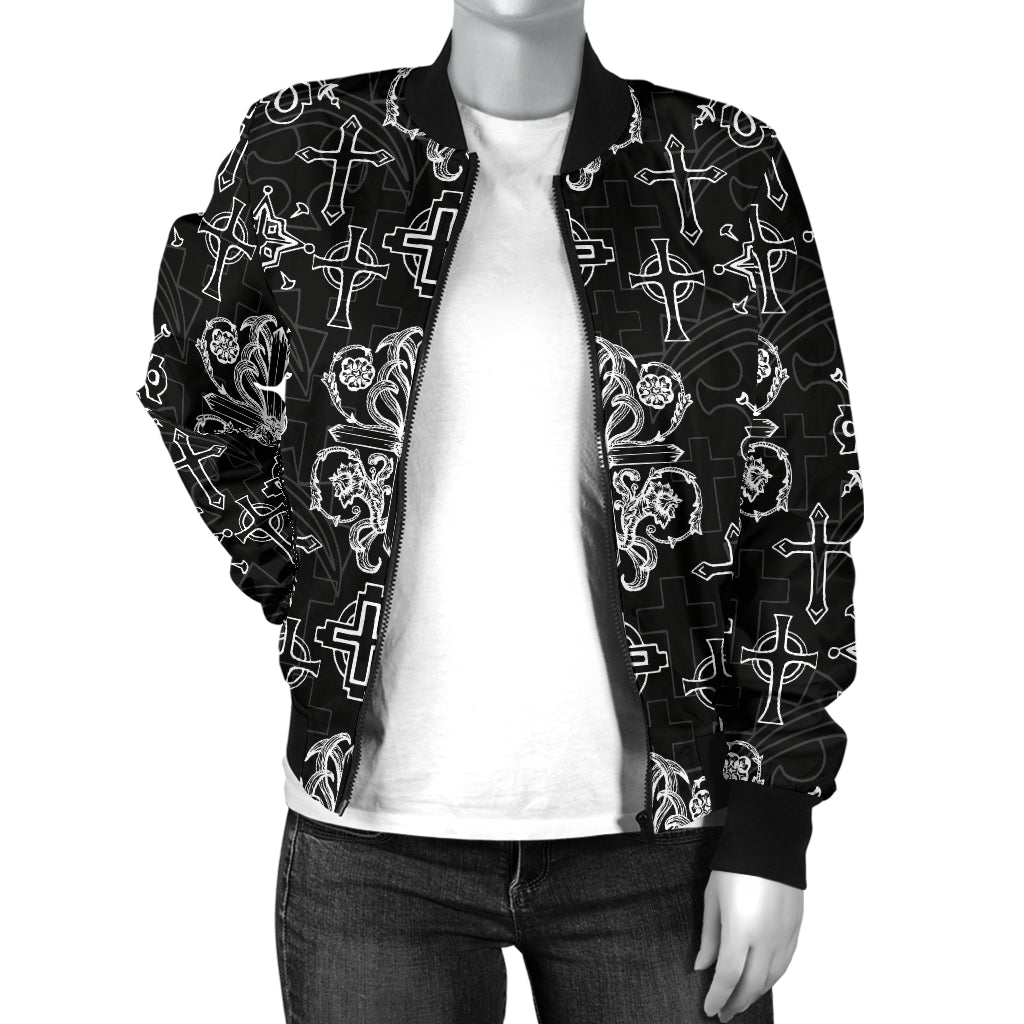 Cross Pattern Print Design 04 Women's Bomber Jacket