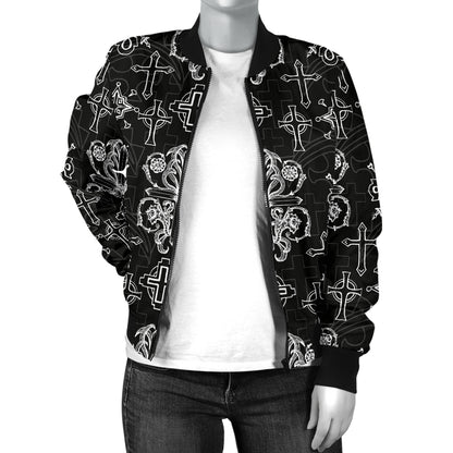 Cross Pattern Print Design 04 Women's Bomber Jacket