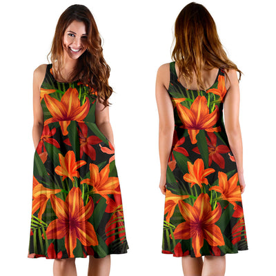 Amaryllis Pattern Print Design AL05 Midi Dress