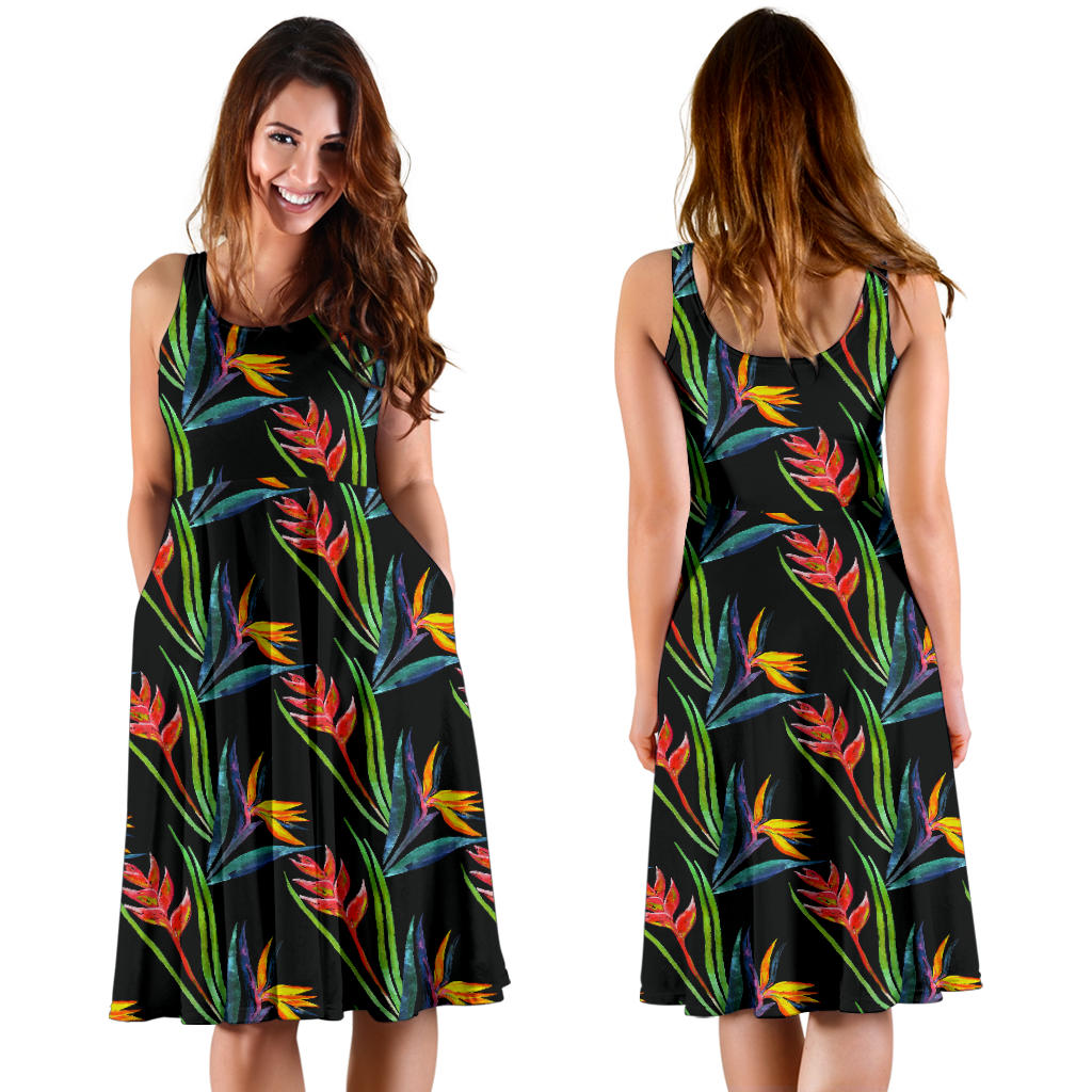 Heliconia Pattern Print Design HL04 Midi Dress