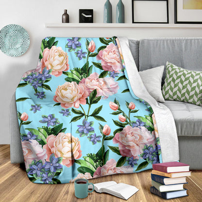 Peony Pattern Print Design PE02 Fleece Blanket