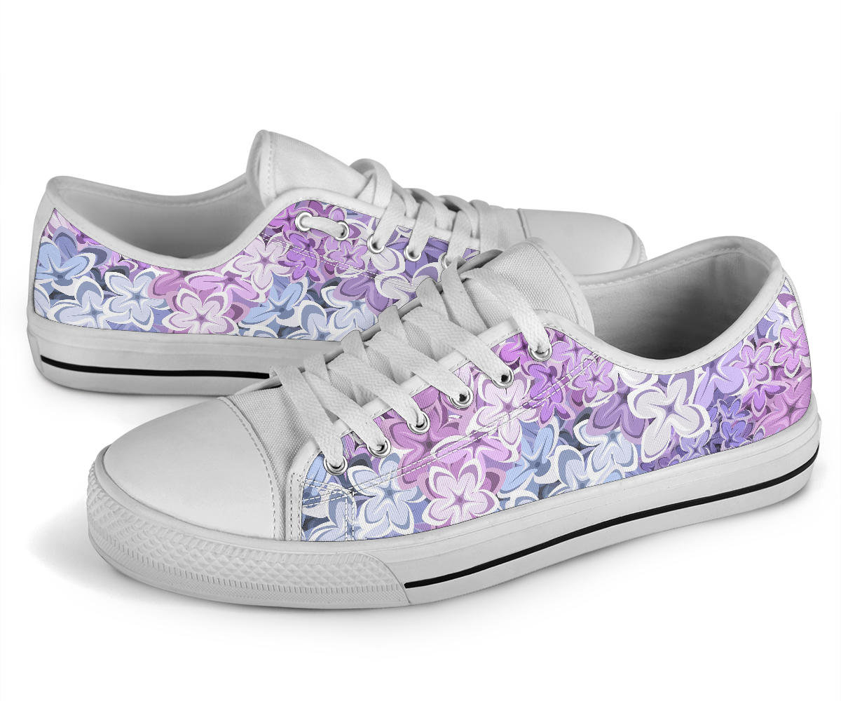 Lilac Pattern Print Design LI01 White Bottom Low Top Shoes