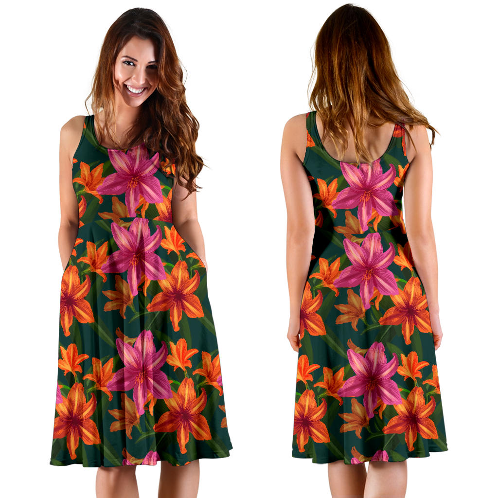 Amaryllis Pattern Print Design AL01 Midi Dress