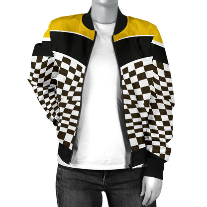 Checkered Pattern Print Design 02 Women's Bomber Jacket