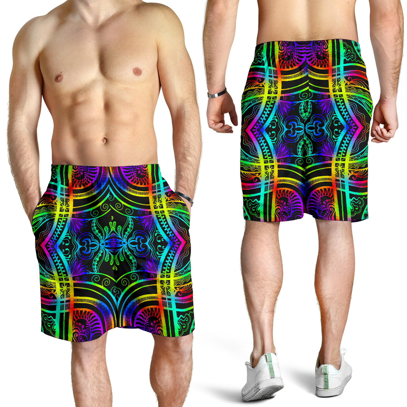 Neon Trible Rainbow Pattern Print Design A01 Mens Shorts