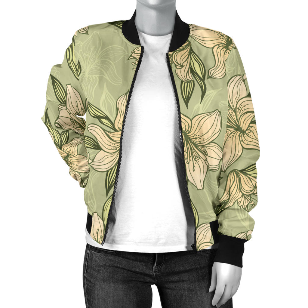 Lily Pattern Print Design LY06 Women Bomber Jacket