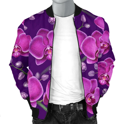Orchid Purple Pattern Print Design OR02 Men Bomber Jacket