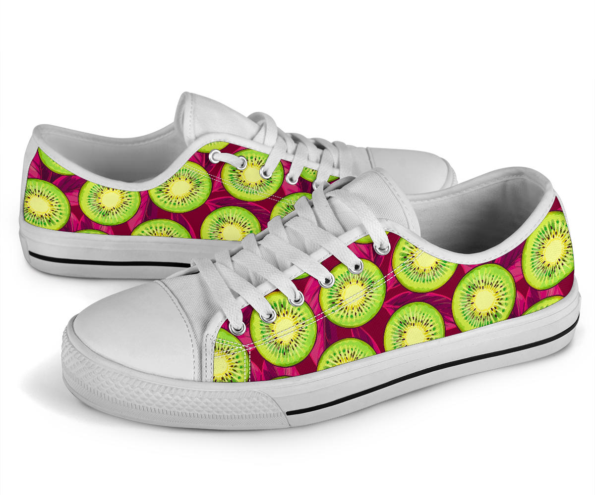 Kiwi Pattern Print Design KW05 White Bottom Low Top Shoes