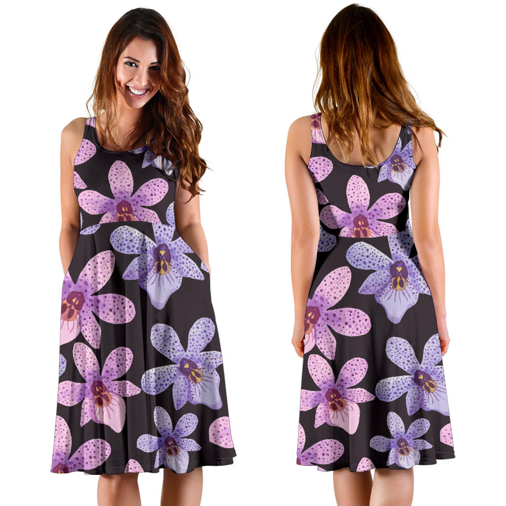 Orchid Pattern Print Design OR08 Midi Dress