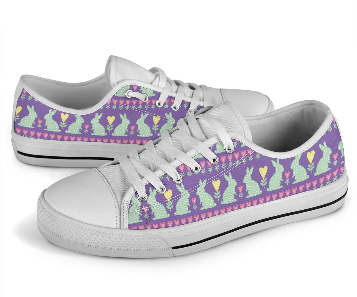Rabbit Pattern Print Design RB01 White Bottom Low Top Shoes