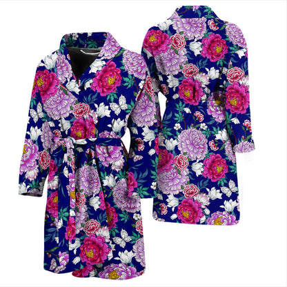 Dahlia Pattern Print Design DH013 Men Bathrobe