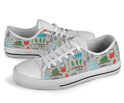 Gardening Pattern Print Design G07 White Bottom Low Top Shoes