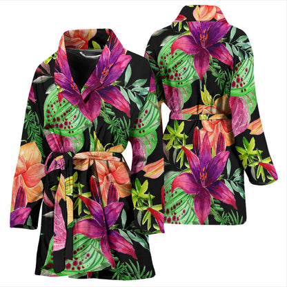 Amaryllis Pattern Print Design AL09 Women Bathrobe
