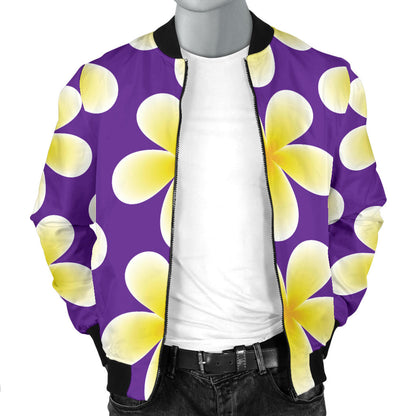 Yellow Plumeria Pattern Print Design PM05 Men Bomber Jacket