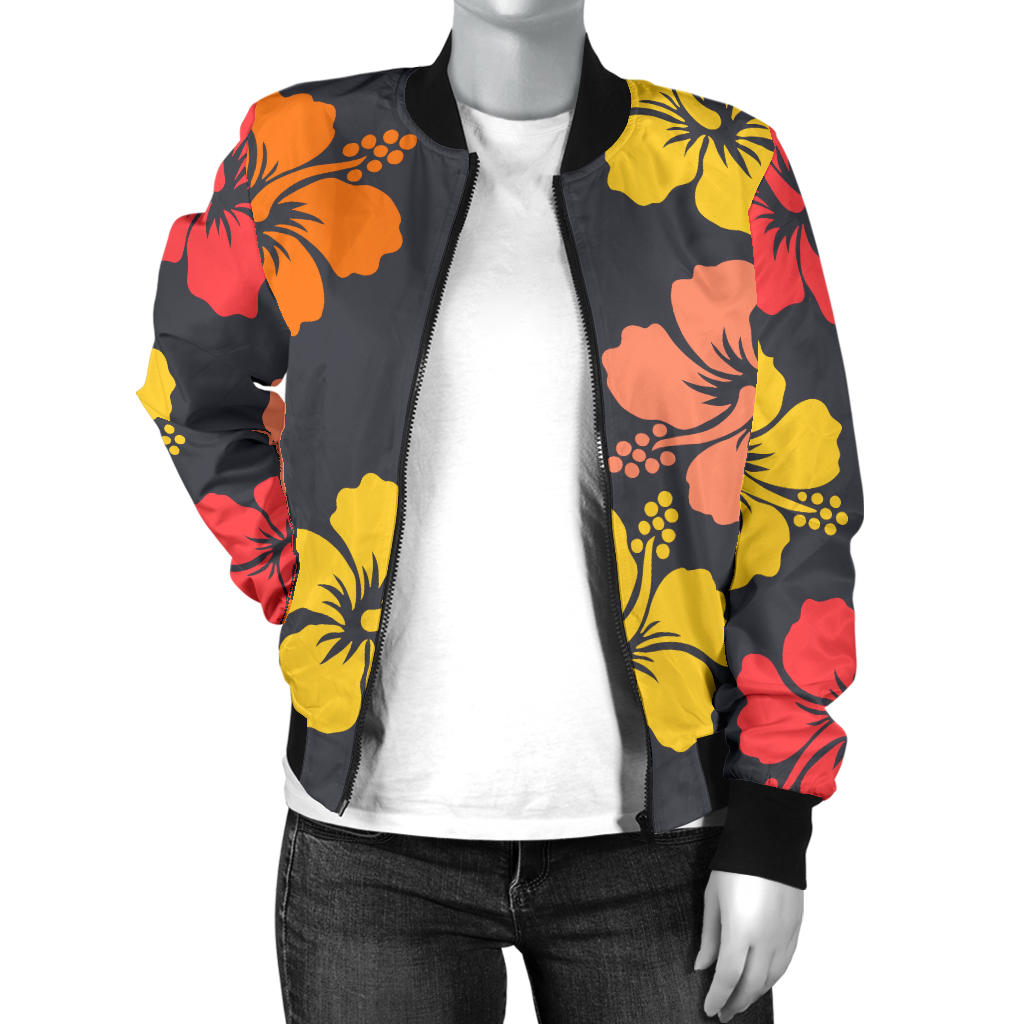 Hibiscus Pattern Print Design HB024 Women Bomber Jacket
