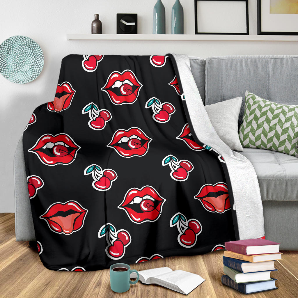 Cherry Pattern Print Design CH04 Fleece Blanket