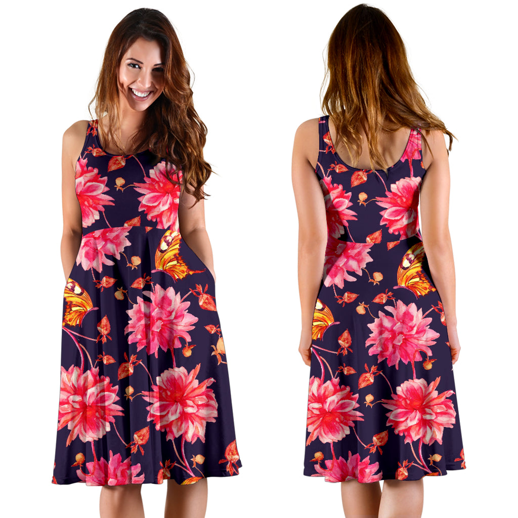 Dahlia Pattern Print Design DH03 Midi Dress
