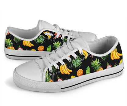 Tropical Fruits Pattern Print Design TF03 White Bottom Low Top Shoes