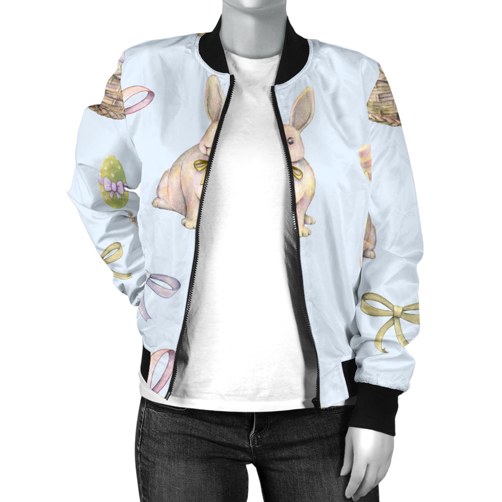 Rabbit Easter Eggs Pattern Print Design 03 Women's Bomber Jacket