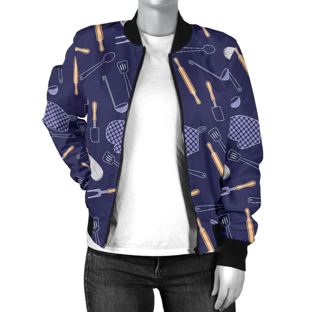 Cooking Kitchen Tools Pattern Print Design 04 Women's Bomber Jacket
