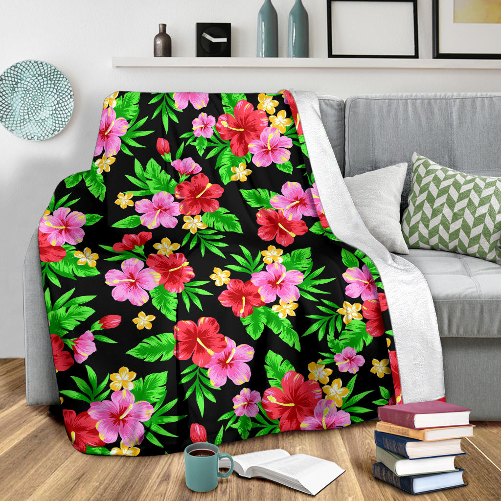 Pink Red Hibiscus Pattern Print Design HB023 Fleece Blanket