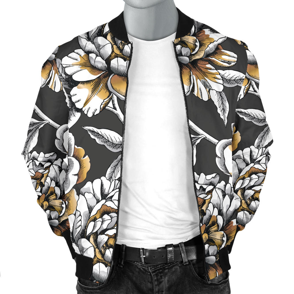Peony Pattern Print Design PE06 Men Bomber Jacket