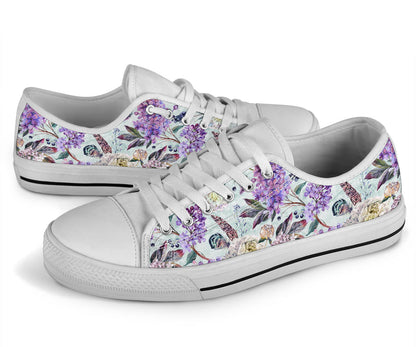 Lilac Pattern Print Design LI06 White Bottom Low Top Shoes