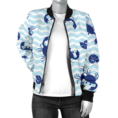 Crab Pattern Print Design 04 Women's Bomber Jacket